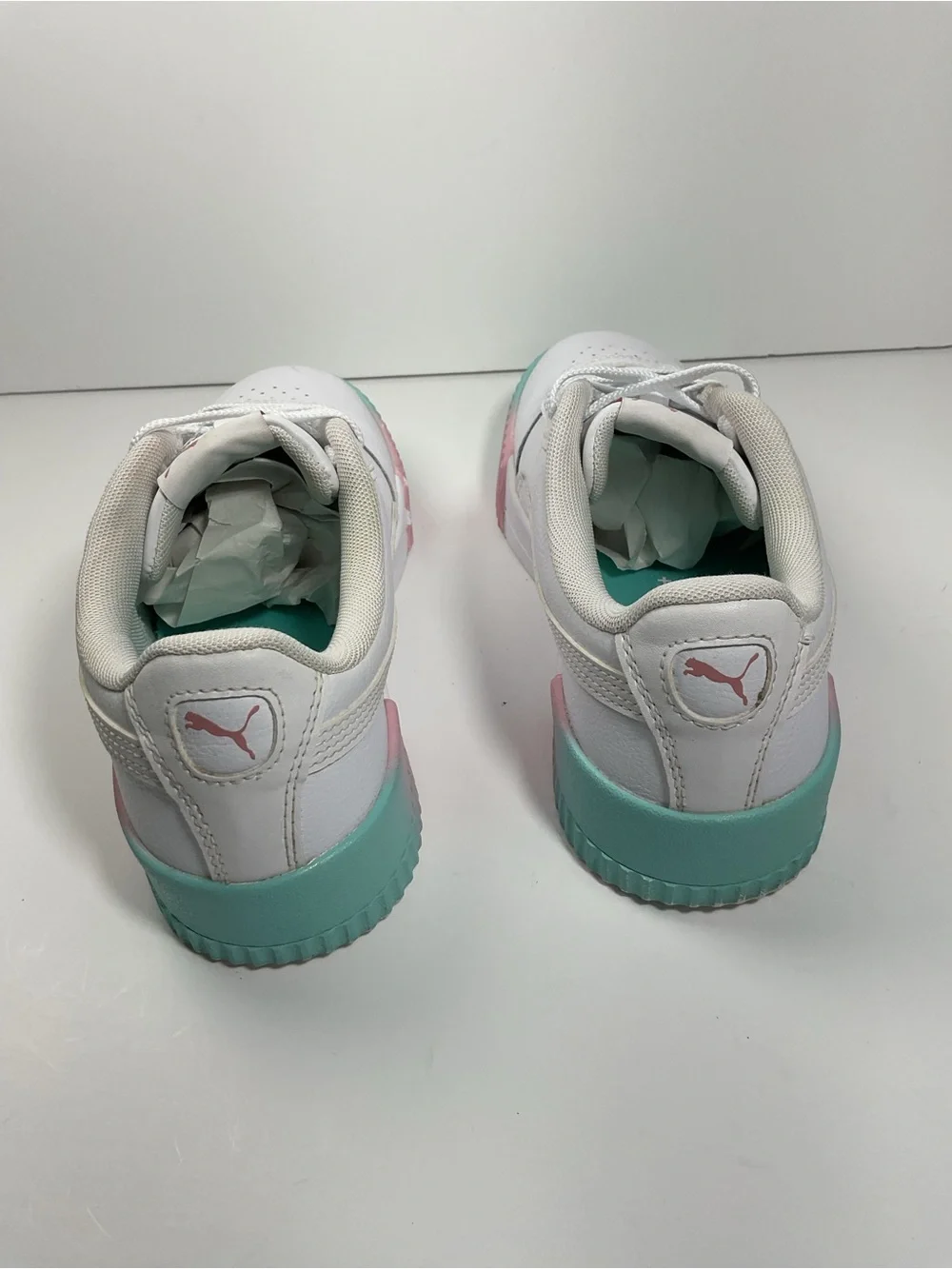 Puma Carina 2.0 White Pink Mint Leather Sneakers Women’s Size 8 Casual Shoes